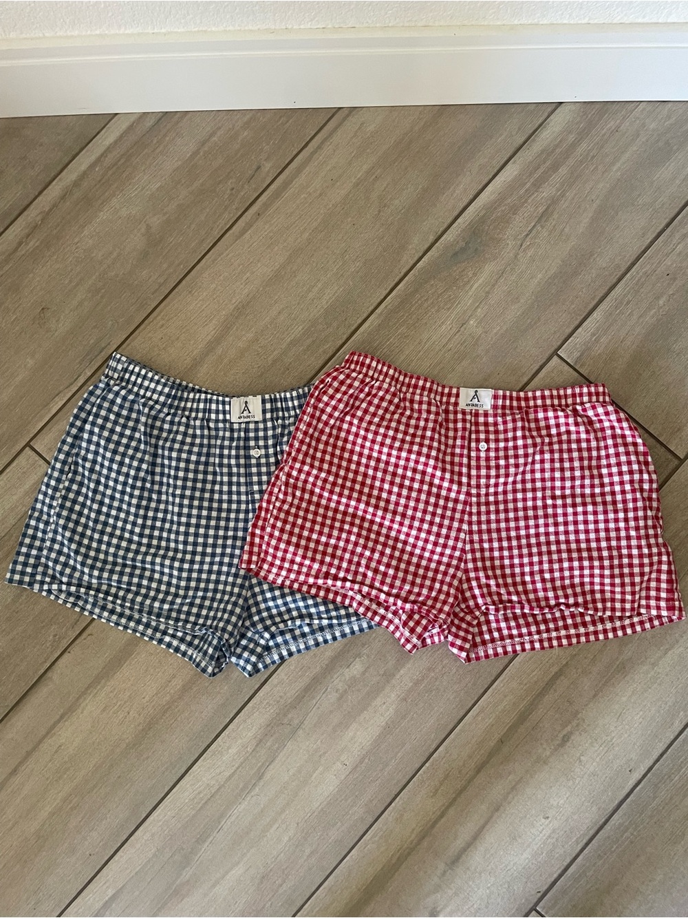 Gingham Cotton Lounge Shorts - Red and Blue